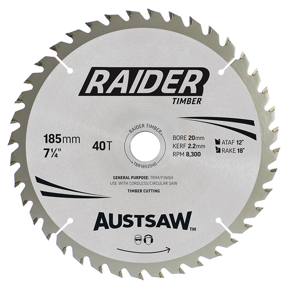 AUSTSAW RAIDERTIMBER BLADE 185MM X 20MM BORE - 40T
